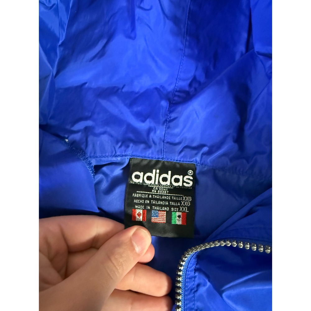 Vintage Adidas Windbreaker Pullover Jacket Blue Lime Green XXL 1/4 Zip Hooded - Picture 6 of 16